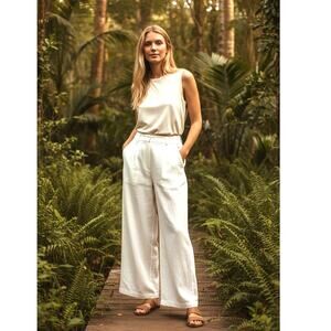 YFB Wide Leg Flowy Baggy White Pants Lyocell Modal Young Fabulous Broke Medium